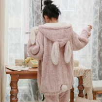 Coral velvet pajamas womens autumn and winter suits Net red thick warm furry cute home clothes flannel rabbit