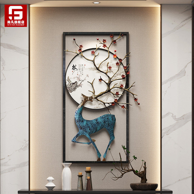 New Chinese-style entrance wall deer decoration living room entrance wall light luxury wall hanging wall creative hanging three-dimensional pendant