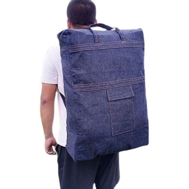 ຖົງເດີນທາງ denim ຫນາຂະຫນາດໃຫຍ່ hand luggage bag backpack ຂະຫນາດໃຫຍ່ backpack ເຮັດວຽກການຫຸ້ມຫໍ່ເຄື່ອງນຸ່ງຫົ່ມ quilt