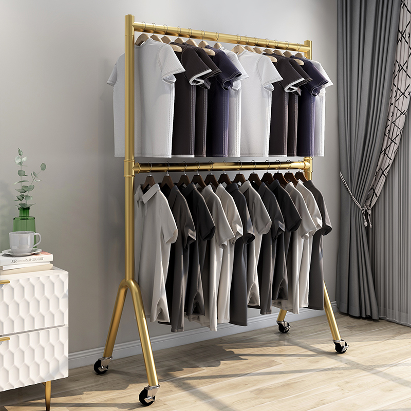 Double coat hat rack floor double single pole can lift home bedroom inner room Dormitory Balcony Dry hanging clothes Shenzer shelf