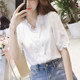 Short-Sleeved Chiffon Blouse for Women, Summer Wear 2025 New Korean Style Loose Base Shirt, Hollow-Out Super Fairy-Like Trendy Lace Top