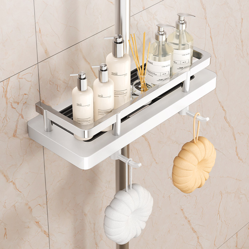 Bathroom Shower Rack, No-Drill Shower Accessories Holder, Shower Rod Tray, Integrated Shower Room Hanging Rack
