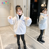 Girl coat winter 2021 New Style Autumn Winter girl plus velvet thickened lamb hair childrens winter sweater