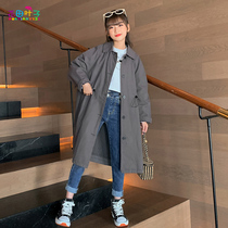 Girls windbreaker autumn clothing 2021 New style girl spring and autumn children long autumn fashionable coat