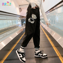 Girls plus velvet jeans autumn winter clothes 2021 New Style Autumn Childrens pants big Children Spring and Autumn wear trousers