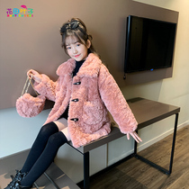 Girls lamb coat autumn and winter 2021 new foreign style children plus velvet thick fur one winter dress