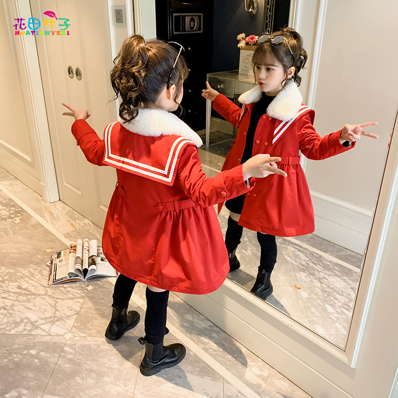 Girl Glint Jacket Autumn Winter 2021 New Foreign Pie Children Thickening Medium Long Version Pie Overcomes Big Child Clip Cotton Winter Dress
