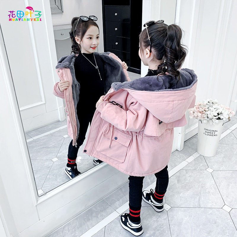 Girl Jacket Autumn Winter Clothing 2021 New Foreign Pie Girl Faction Overcome Children Suit Plus Suede Thickened Cotton Clotheson