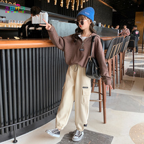 Girls Sweatsuit Spring and Autumn 2021 New Childrens Net Red Ocean Qi Autumn Middle Children Autumn Sports Two-piece Set