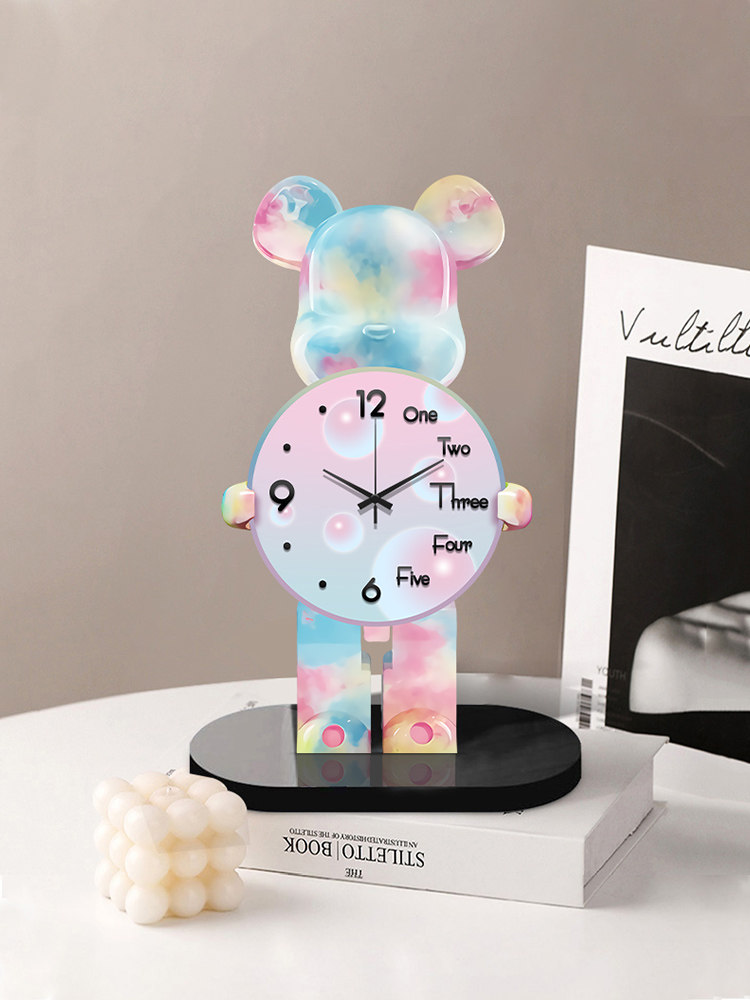 Violent Bear High-End Desk Clock, Table Clock, Desktop Clock for Living Room, Home Use, Decorative Clock, Pendulum Clock, Ornament