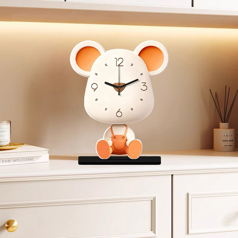Cute Cartoon Bear Desk Clock, Creative Ornament, Home Decoration Clock, 2026 New Model Table Clock Pendulum Clock