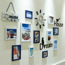 Mediterranean style photo wall decoration free hole Net red room layout creative background wall photo frame hanging wall combination