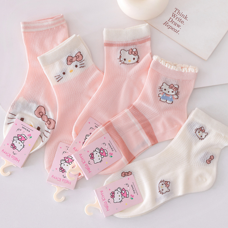 Mesh Breathable Girls' Sanrio Short Socks Hello Kitty Socks Summer Small Children's Socks