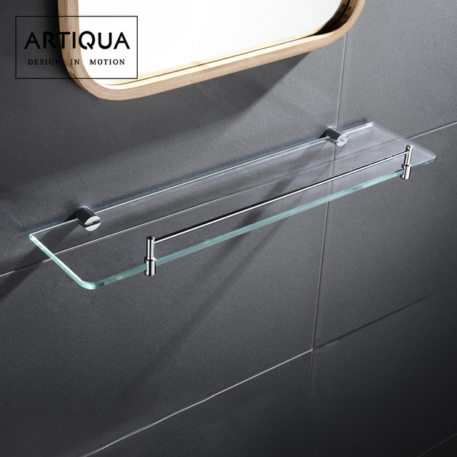 Artiqua All-Copper Bathroom Shelf Wall-Mounted Tempered Glass Cosmetic Rack Single-Layer Glossy Color