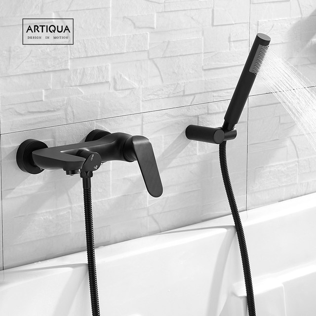 Scandinavian All-Copper Bathtub Faucet Hot and Cold Triple Shower Faucet Mixing Valve Nozzle Household Shower Set Black