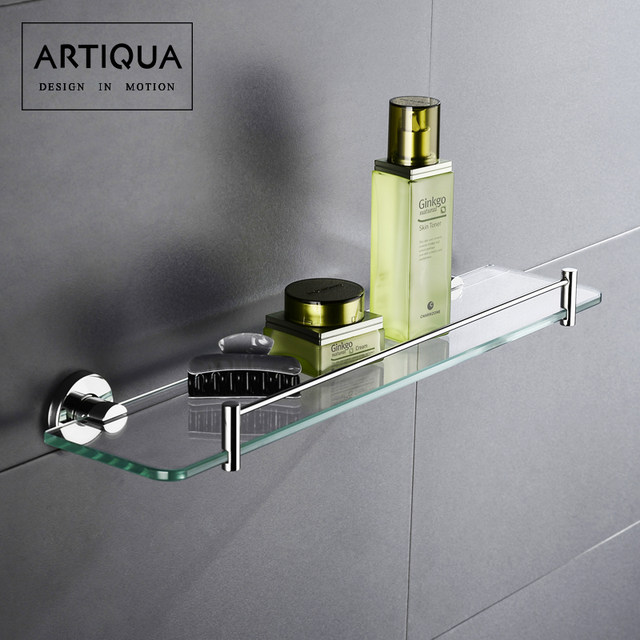 Artiqua304 Stainless Steel Bathroom Shelf Wall-Mounted Tempered Glass Cosmetic Shelf Single Layer Glossy