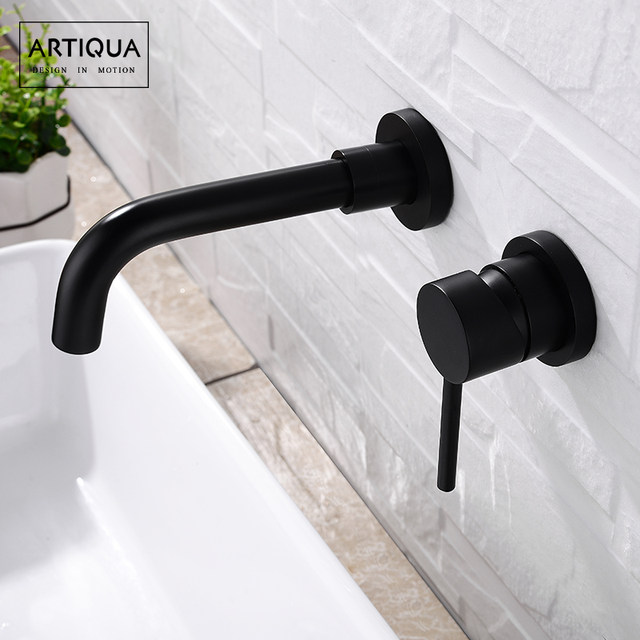 Artiqua All-Copper Concealed Wall-Mounted Basin Faucet for Bathroom Sink, Swivel Faucet, Black
