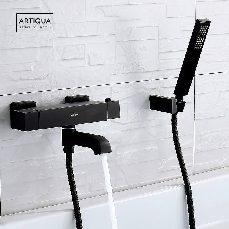Germany ARTIQUA all copper square bathtub faucet thermostatic shower faucet mixing valve shower set Black