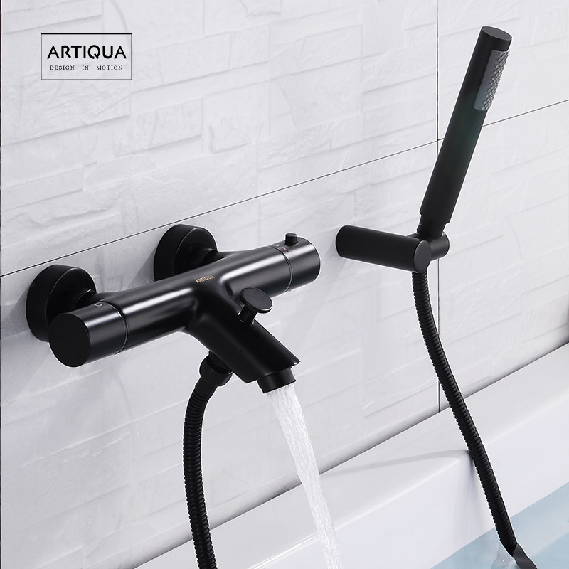 All-copper thermostatic bath faucet Hot and cold shower faucet mixing valve Bathroom nozzle shower set Black anti-hot