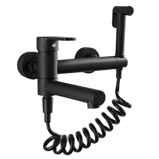 All-Copper Bathtub Faucet Hot and Cold Shower Faucet Showerhead Mixing Valve Nozzle Bidet Set Black Extended Spout