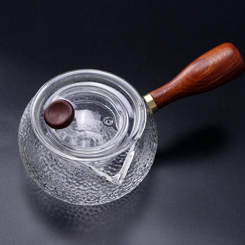 Japanese-style side-handle glass teapot home high temperature resistant filter hammer pattern with liner boiled flower teapot kung fu tea set