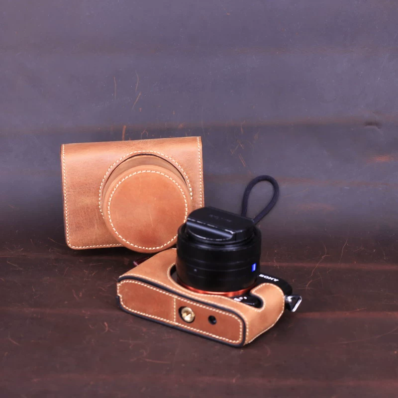 Genuine Leather Photo Camera Case Handmade Body Bag BOX Bottom Lens Cover For SONY RX1R2 RX1M2 RX1 rx1r RX1Rii Protective sleeve