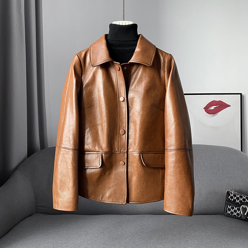 zqqz Hainen genuine leather leather clothes female short 2021 spring autumn Korean version small sheep leather jacket jacket 2027