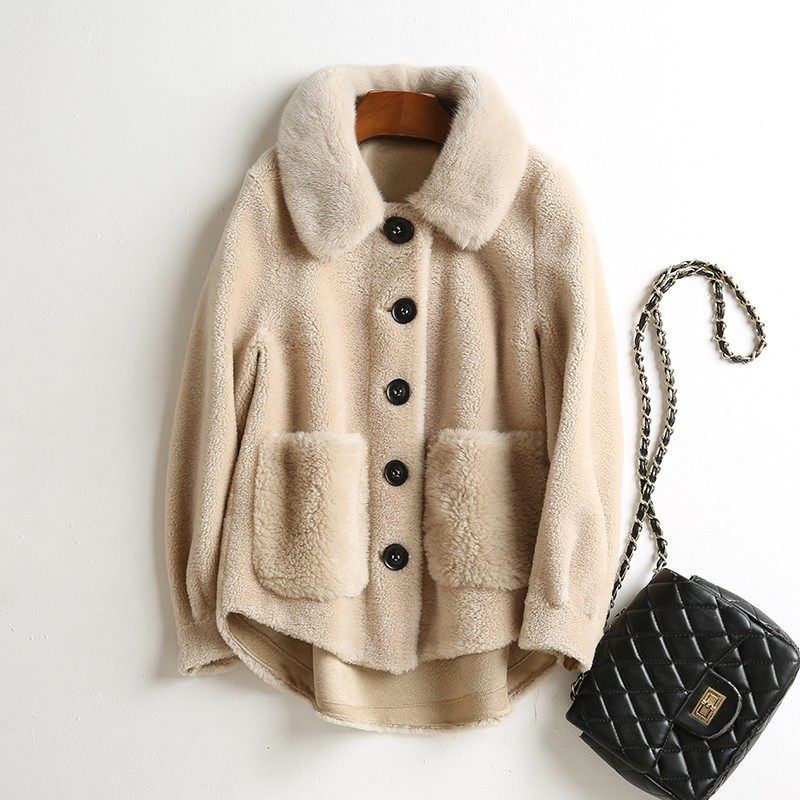 Zqqz sheared wool coat women's short imported mink fur collar 2020 new grain wool fur coat D223
