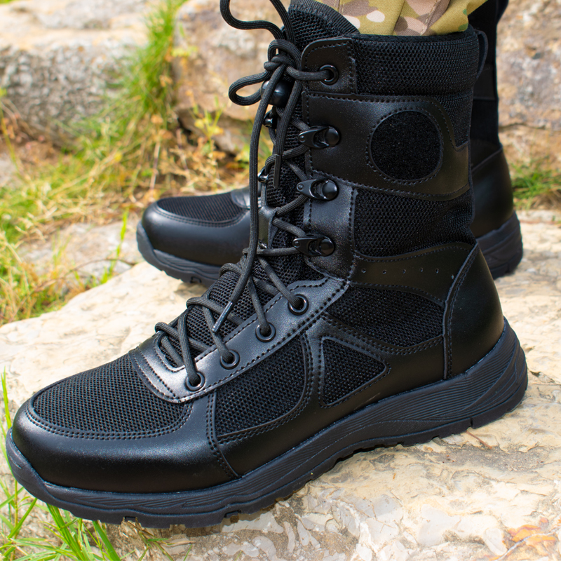 Spring and Summer High-Top Mesh Combat Boots for Men, Ultra-Light, Breathable, Shock-Absorbing, Outdoor Hiking, Mountaineering, Tactical Security Training Shoes