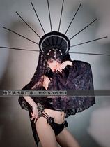 Weiyijia nightclub bar gogods performance clothing female party guest dance team sexy black big headdress lace style