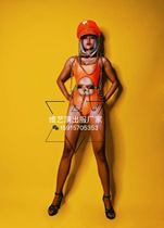 Weiyi customized bar gogo performance clothing female dj nightclub party ds sexy fluorescent orange one-piece hat
