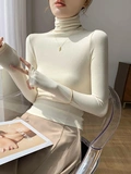 Базовый приятный телу демисезонный приталенный утепленный лонгслив, высокий воротник, в западном стиле