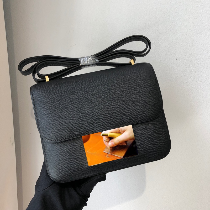 Fully Handmade Kangkang 19cm Hand-Stitched Wax Thread Epsom Leather Crossbody Flight Attendant Small Square Bag