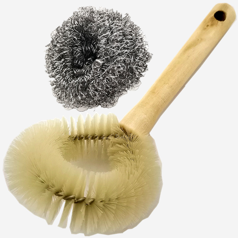 Wannley Pot Brush Wooden Handle Brush Household Pot Brush Tools Stainless Steel Cleaning Ball 2 Dishwashing and Kitchen Brush Supplies