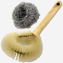 Wanlili Pot Brush Wooden Handle Brush Household Brush Pot Tool Stainless Steel Cleaning Ball 2 PCs Kitchen Supplies