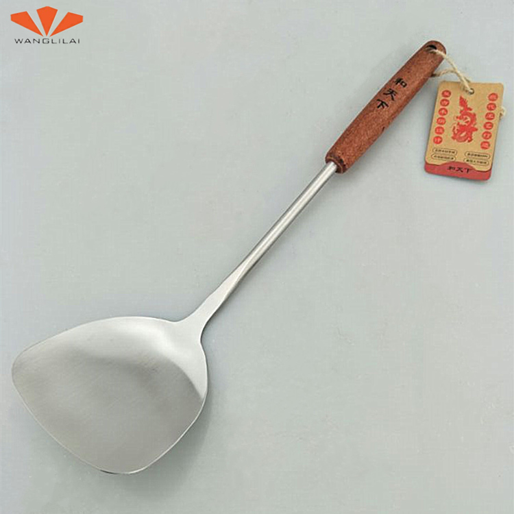 Wanglilai stainless steel pot shovel solid cooking shovel household rice shovel wooden handle frying shovel cooking utensils kitchen supplies