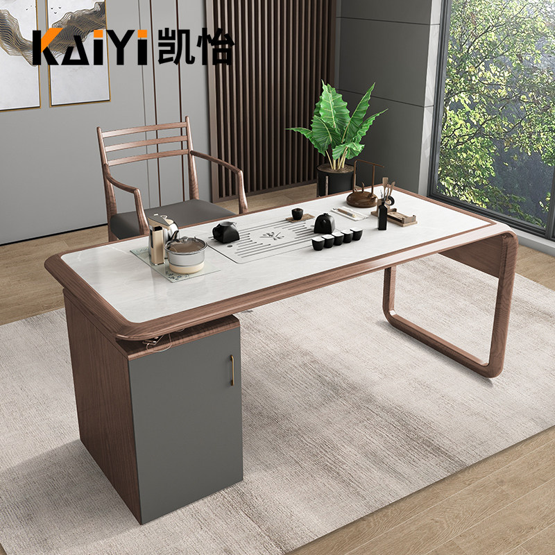 New Chinese tea table and chairs Composition Living room Modern minimalist office Balcony Bubble Tea Table Rockboard Solid Wood Tea Table table