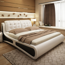 Leather bedside layer cowhide double modern minimalist master bedroom wedding bed Nordic tatami leather bed Light luxury furniture