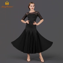 Amy dance dress ballroom dance dress large swing slim mid-long sleeve dance practice dress womens modern dance dress new