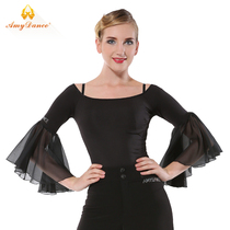 Amy dance dress modern dance top womens slim one-word collar horn long-sleeved spring and summer square dance ballroom dance clothing