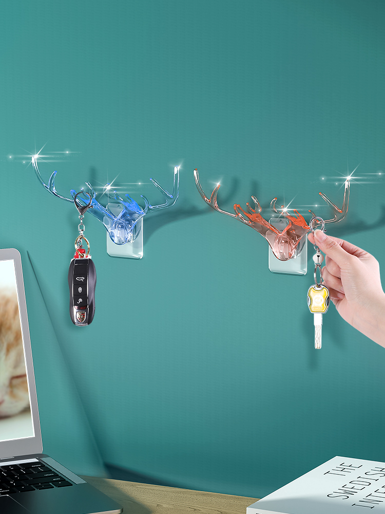 (Nordic Style) Creative Deer Corner Key Transparent Hook Strong no-mark adhesive multifunction wall-mounted adhesive