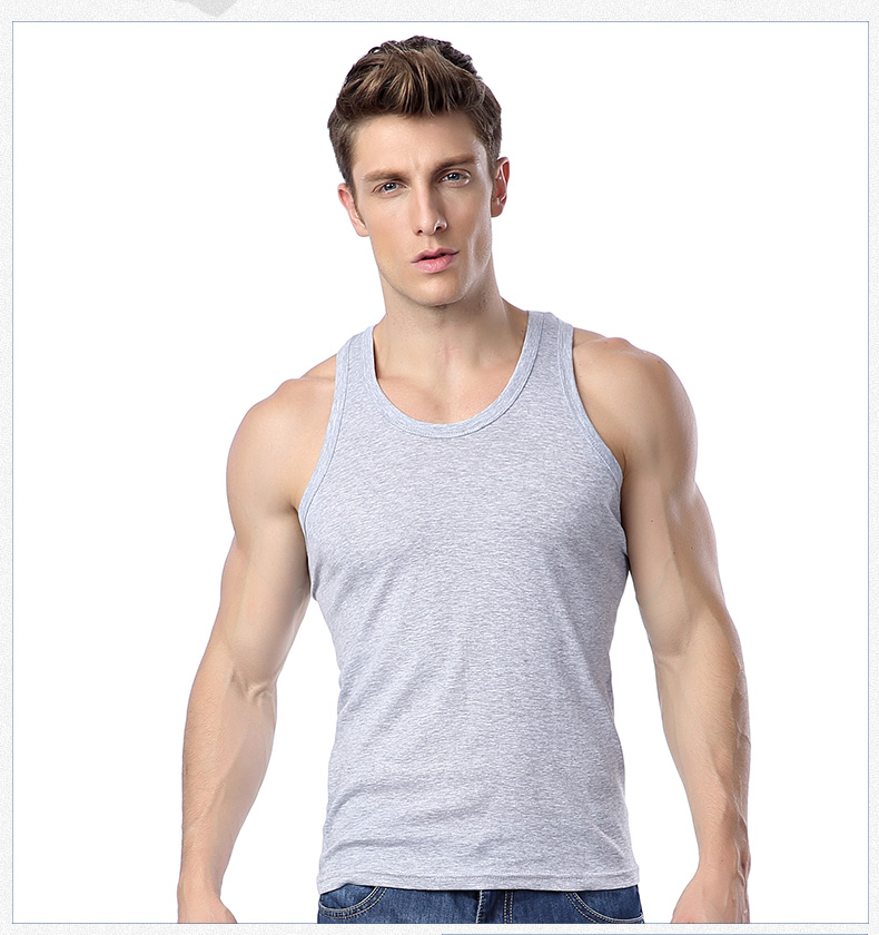 Langsha áo vest nam thanh niên cotton trắng vượt rào Kiểu quần bó sát không tay áo ba lỗ trắng