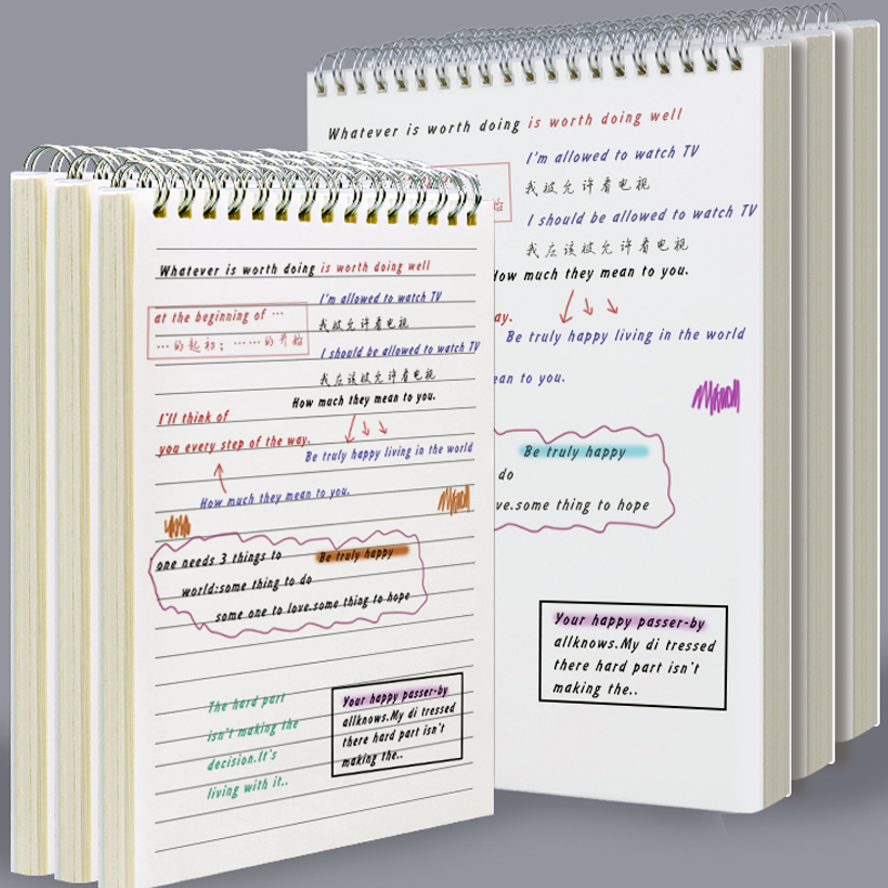 A5 Upper Turn Coil Ben Jane University Students Ins Wind Super Thick Cornell Notebook B5 Blank Ben Grid Ben Art Delicate box This A6 small number portable transparent ripping page notepad