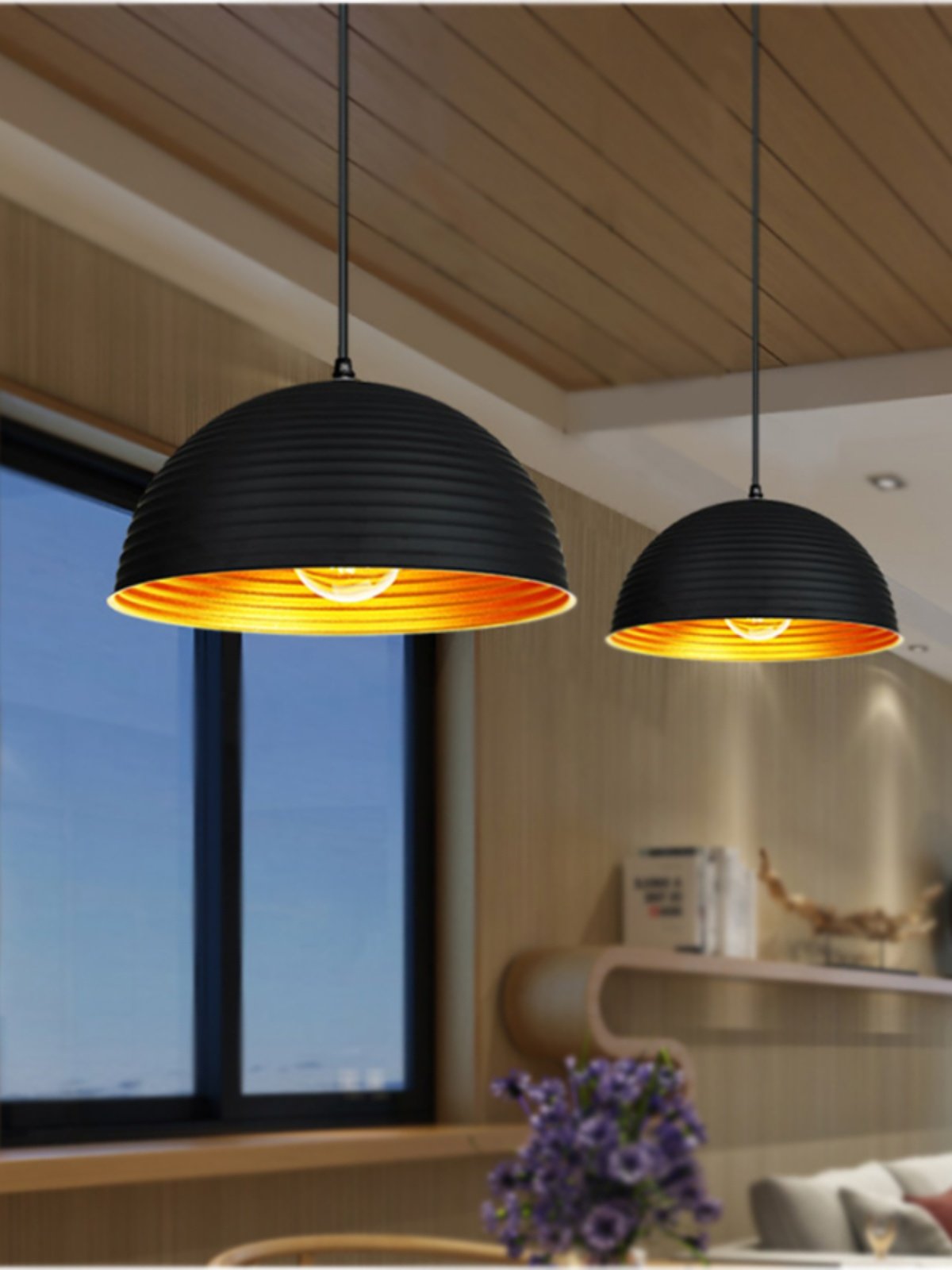 Retro Industrial Style Black Chandelier Lampshade Single Head Creative Bar Personalized Restaurant Shop Semi-Circle Pot Lid Chandelier