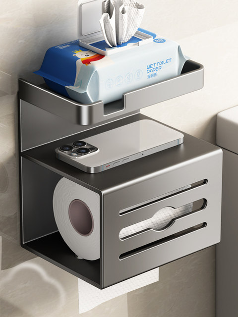 Bathroom toilet paper box toilet tissue box storage rack punch-free wall-mounted toilet paper placement box paper roll holder