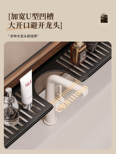 Suction Cup Washbasin Storage Rack Walnut Wood Washstand Bathroom Mirror Front Faucet Bathroom Storage Rack No Drilling Required