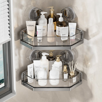 Suction Cup Bathroom Shelf, No-Drill Wall-Mounted Triangular Storage Rack for Bathroom and Toilet, Washbasin Countertop Shelf