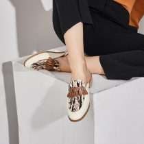 Original design genuine leather Mueller shoes female flow Su flat bottom slippers 2021 new outwear fairy wind thick bottom sloth