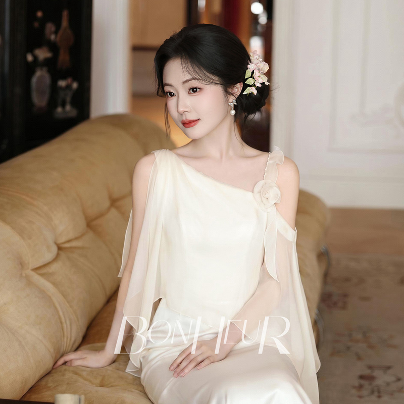 Bonheur Engagement Dress for Women, "Morning Dew" Champagne Color, Petite Bride's Toast Dress, Stunning Niche Morning Gown