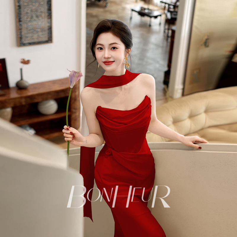 Bonheur Engagement Dress for Women, Red Bridal Toast Dress, Niche Light Luxury High-End Wedding